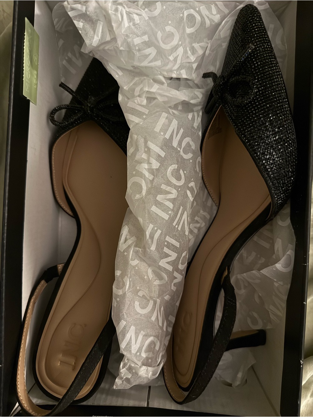 INC International Concepts Black Pointed Slingback Heels with Bow Accent - Picture 6 of 8